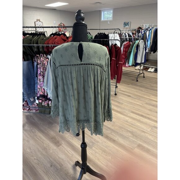 Daniel Rainn Olive Eyelet 3/4 Sleeve Blouse Size 2XL - Picture 3 of 4